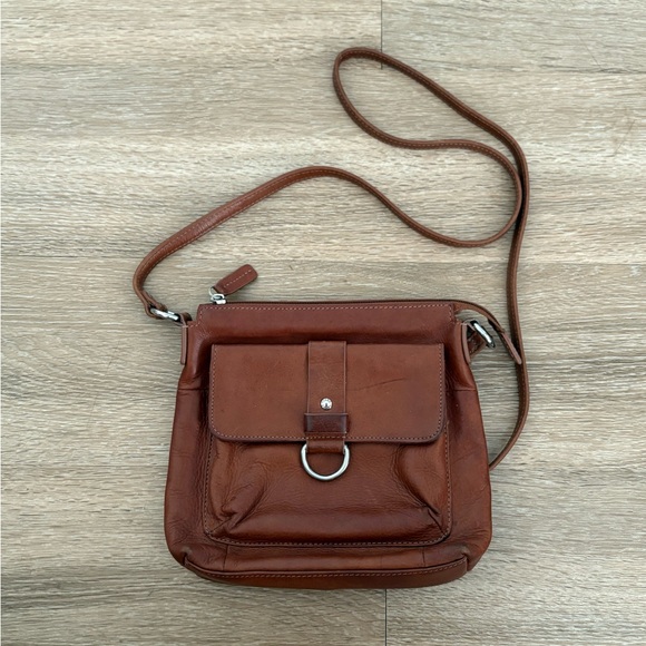 Fossil Brown Leather Crossbody Satchel Purse Adjustable Strap Boho Western Indie - Picture 1 of 5